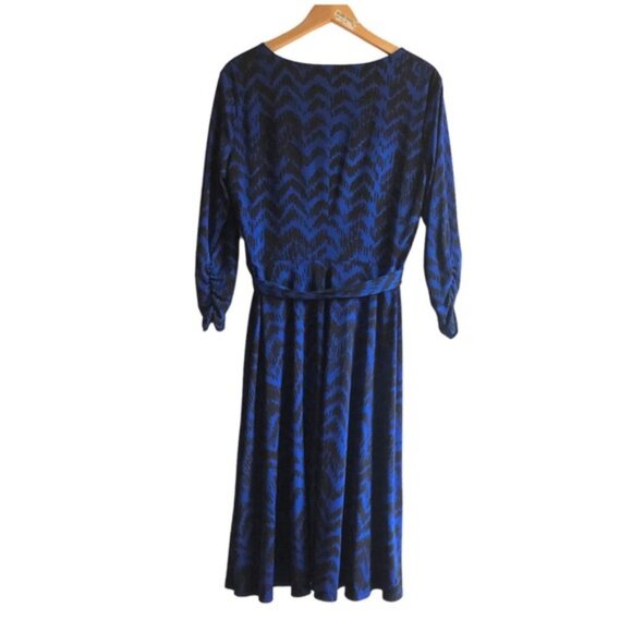 Jones New York Dress US 10 Blue Black Faux Wrap Chevron - Picture 4 of 11